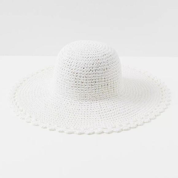 NWT FREE PEOPLE Amelia Scalloped Crochet Sun Hat White - Picture 2 of 5